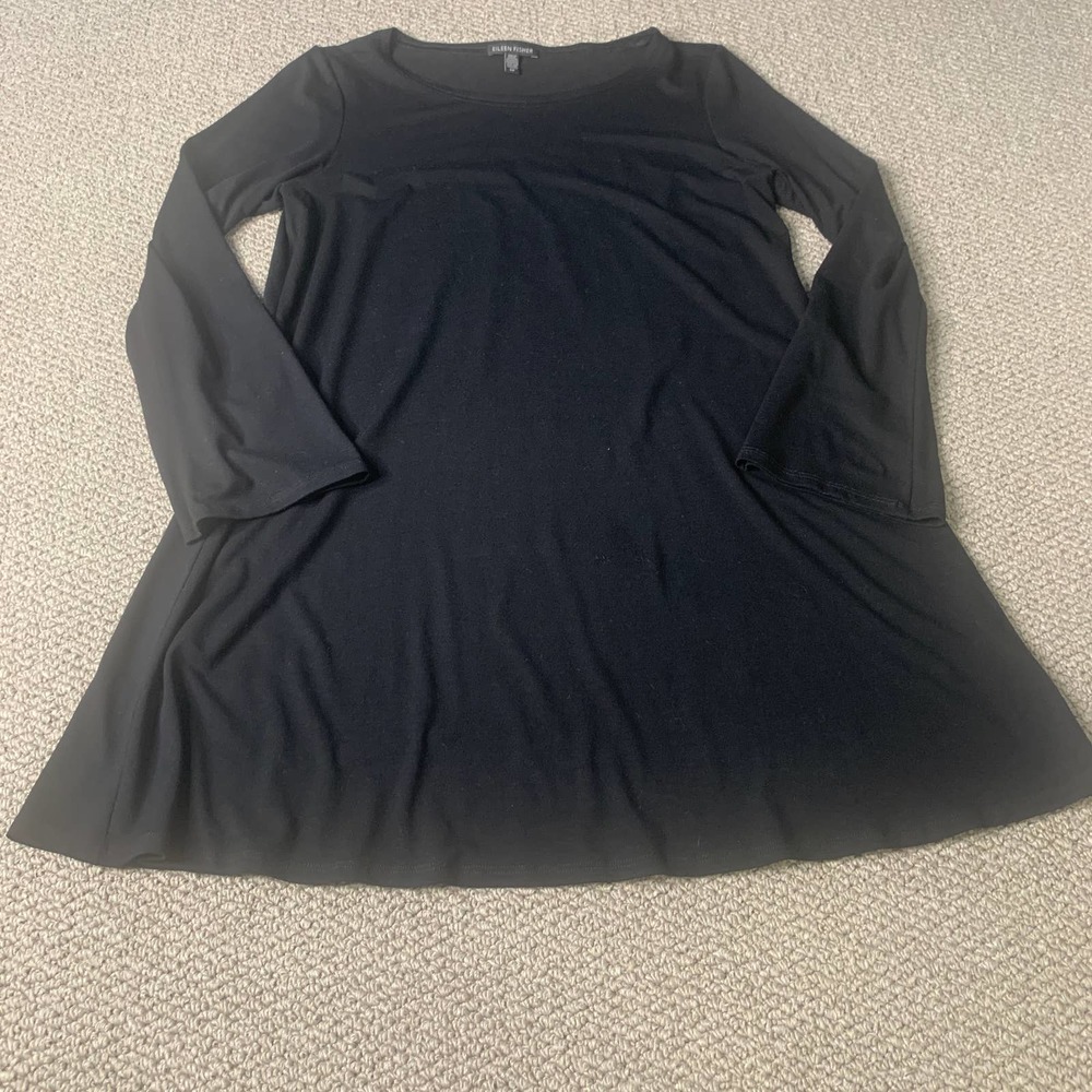 Eileen Fisher Womens Dress Size Small Black Long Sleeves Mini Swing Pullover
